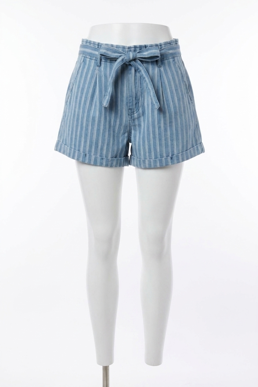 NEW EASEL stripe time high waist shorts in light wash